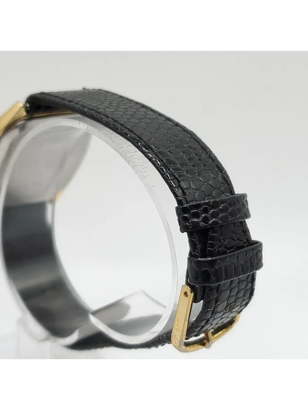 Lorus Watch Women New Battery Gold Tone Date Dial Black Leather Band 23mm READ